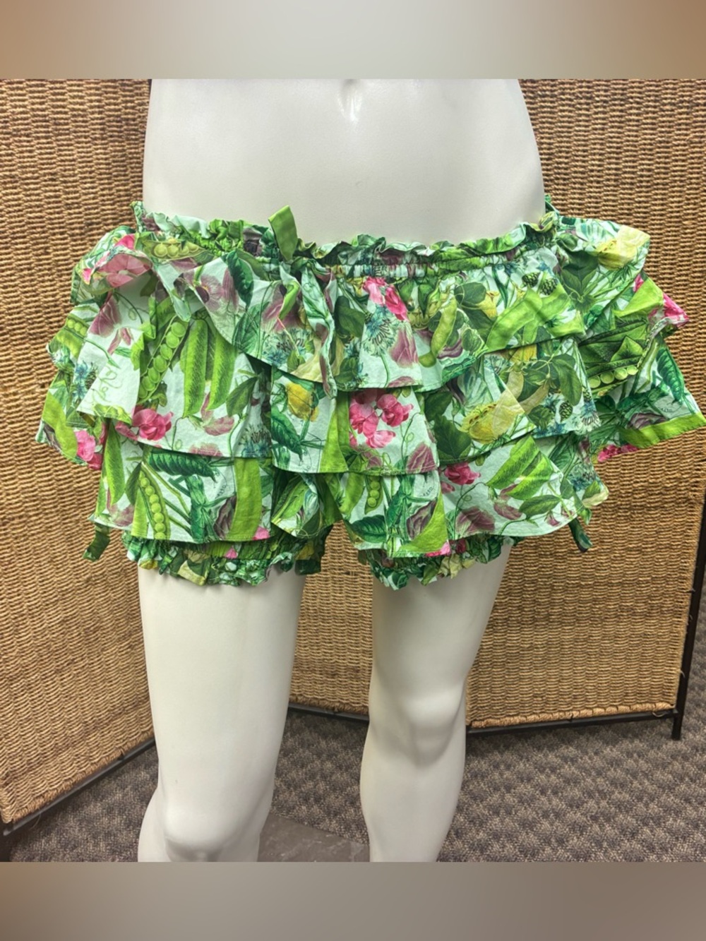 Selkie Style Ruffle Bloomers Shorts Floral Cottagecore Fairycore XL Green Pink - Picture 2 of 7